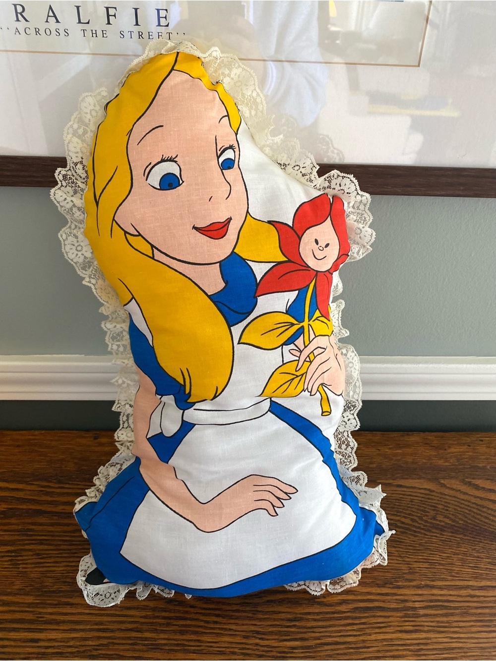 Vintage Walt Disney Alice In Wonderland Doll Pillow Lace Trimmed